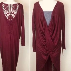 Xhilaration Crochet Cardigan Top Maroon Medium
